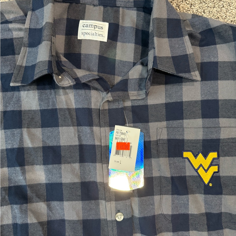 West Virginia Campus Heritage Blue and Gray Casual Button Down Shirt